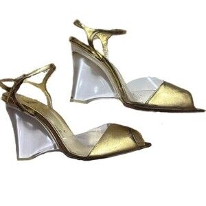 Stuart Weitzman Seeall Gold clear heels Sz 10